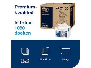 Tork 742100 Premium Zachte Wasdoek 1-laags Wit 30x19.2cm 1080 stuks - 4