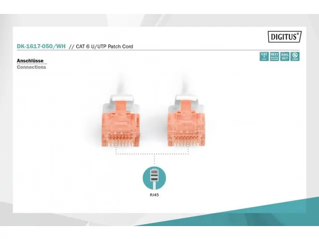 CAT 6 U-UTP patchkabel koper LSZH AWG 26/7 Lengte 5m Wit