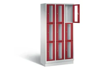 Lockerkast 1800x900x500mm 3x3 vakken Cilinderslot, Sokkel, RAL3003 - 1