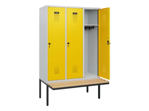 locker met bank,HxBxD 1950x1200x815mm,3vak,vak B 400mm,draaigrendel