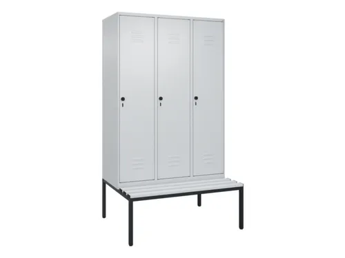 locker met bank,HxBxD 2120x1200x815mm,3vak,vak B 400mm,draaigrendel