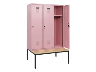 locker met bank,HxBxD 1950x1200x815mm,3vak,vak B 400mm,draaigrendel - 1
