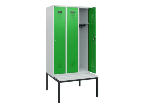locker met bank,HxBxD 1950x900x815mm,3vak,vak B 300mm,cilinderslot