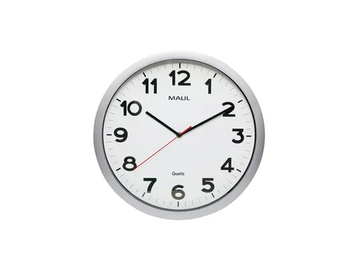 Wandklok MAUL Step Quartz Ø40x5cm kunststof zilver/wit stildraaiend