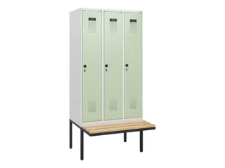 locker met bank,HxBxD 1950x900x815mm,3vak,vak B 300mm,draaigrendel - 2