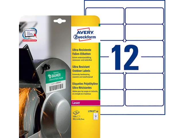 Etiket Avery Zweckform L7913-10 99.1x42.3 polyester wit 120 stuks