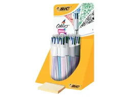 Balpen Bic 4Kleuren Shine Zilver/Paars/Roze/Blauw Display à 20 Stuks