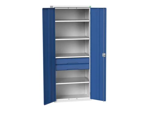 universele kast,HxBxD 2000x800x550mm,4xStalen bodem,2lade(n)