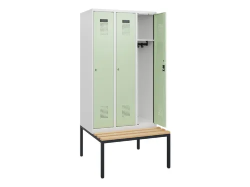 locker met bank,HxBxD 1950x900x815mm,3vak,vak B 300mm,cilinderslot