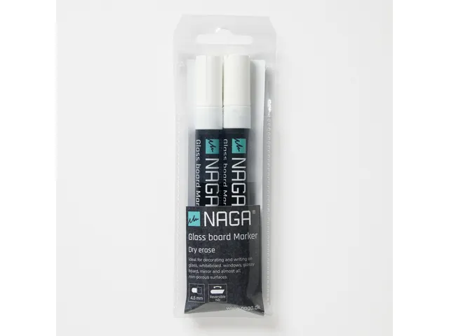 Glasbordmarker 4,5mm Naga set a 2st. wit