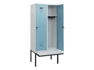locker met bank,HxBxD 1950x800x815mm,2vak,vak B 400mm,draaigrendel - 1