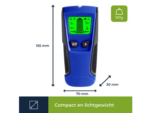 Digitale leidingzoeker detecteert tot 51 mm, metaal/hout/kabels