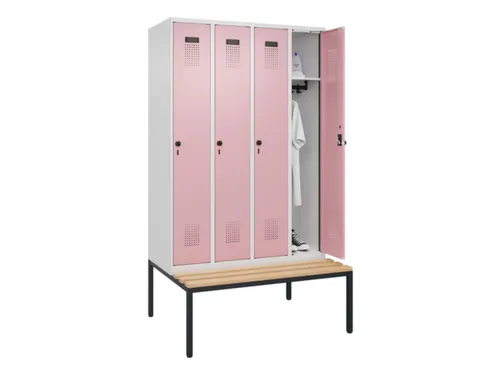 locker met bank,HxBxD 2120x1200x815mm,4vak,vak B 300mm,draaigrendel