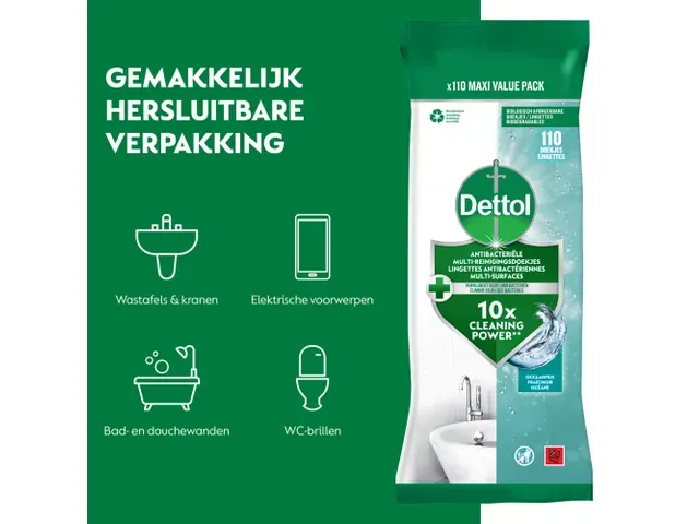Dettol Reinigingsdoekjes Antibacterieel Oceaanfris pak van 110 doekjes