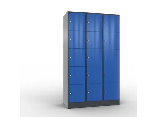 lockerkast,HxBxD 1950x1150x540mm,3x5vakken,romp RAL7021,front RAL5010