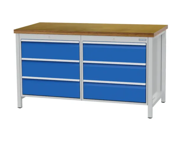 werkbank,HxBxD 860x1500x750mm,onderstel RAL7035,fronten RAL6011