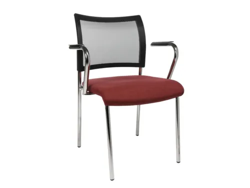 Bezoekersstoel Stof Bordeauxrood Rug Netbekleding Zwart Armleuningen