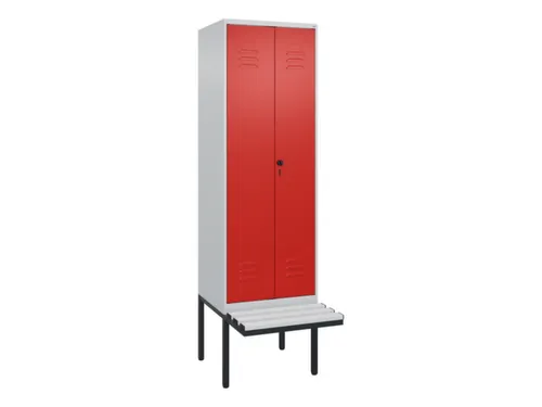 PBM-locker met bank,HxBxD 2120x600x815mm,2vak,vak B 300mm,draaigrendel
