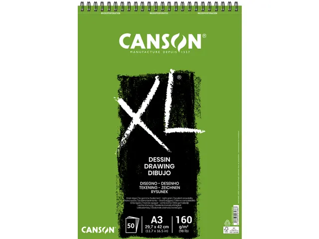 Tekenpapier Canson XL Drawing 50vel 160gr A3 wit