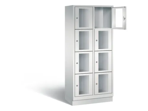 Lockerkast 1800x810x500mm 2x4 vakken Cilinderslot, Sokkel, RAL7035