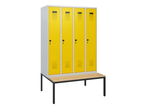 locker met bank,HxBxD 1950x1200x815mm,4vak,vak B 300mm,draaigrendel