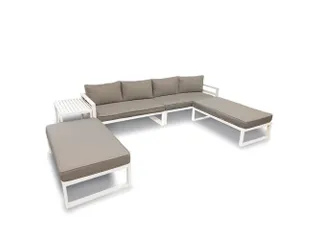 Loungeset aluminium Wit/Grijs 8-zits tuinset met bijzettafel - 1