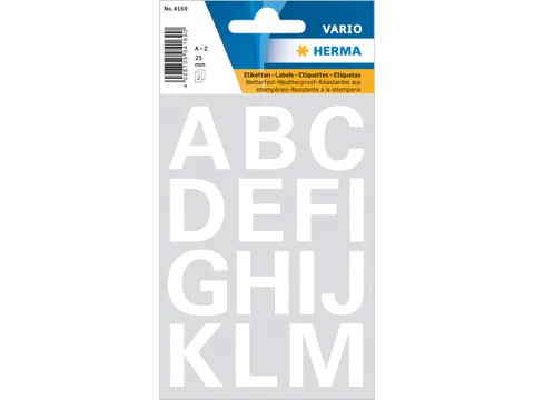 Etiket Herma 4169 25mm Letters A-Z Wit Folie 28 stuks
