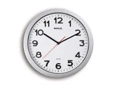 Wandklok MAULstep Quartz Ø35x5cm kunststof zilver/wit incl. batterij