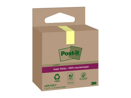 Memoblok 3M Post-it 622 RSS3CY 47,6x47,6mm geel 3 stuks