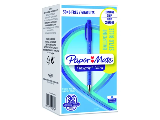 Balpen Paper Mate Flexgrip Ultra medium blauw valuepack 30+6 gratis