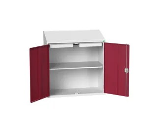 lessenaarkast 1130x1050x550mm 1 legbord en 2 laden RAL7035+RAL3004 - 1
