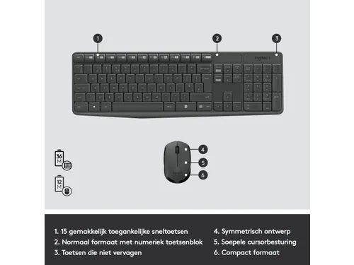 Logitech MK235 toetsenbord Inclusief muis USB QWERTZ Duits Grijs