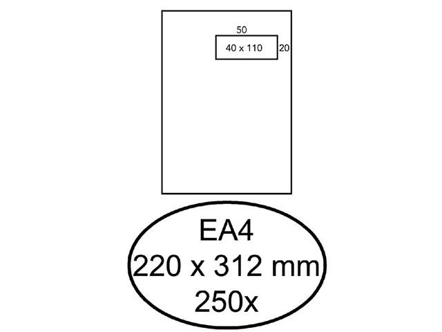 Envelop Hermes 220x312mm Venster Rechts 40x110mm Zelfklevend