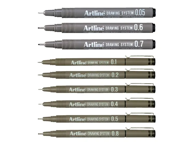 Fineliner Artline technisch etui met 0.1-0.3-0.5-0.7mm zwart