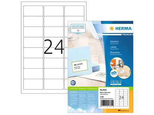 HERMA 4645 Premium Adresetiketten A4 63,5x33,9mm Wit 2400 stuks