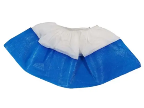 CMT pp non woven schoenovertrek wit met blauwe CPE zool