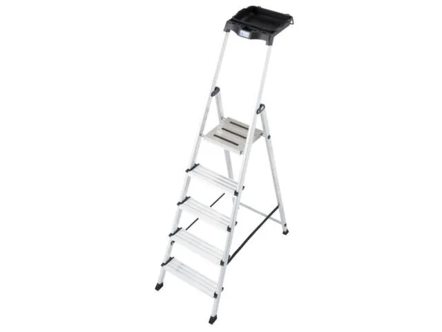 trapladder,eenzijdig,5treden,bordes m. antislip elementen,balk L 1,8m