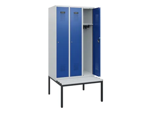 locker met bank,HxBxD 1950x900x815mm,3vak,vak B 300mm,cilinderslot