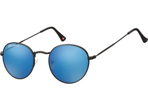 Zonnebril Montana met Revo blauw rond glas metaal mat zwart