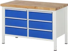 établi HxlxP 840-1040x1250x700mm plateau hêtre force 1250kg 4 pieds