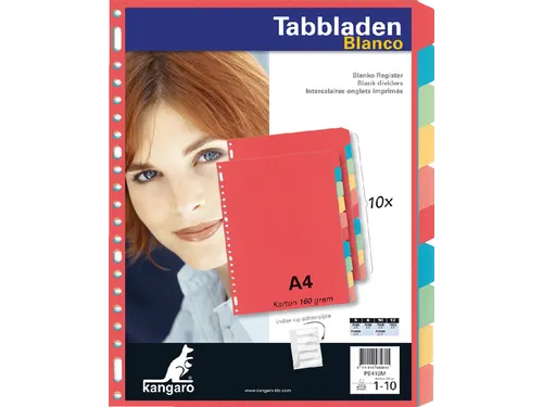 Tabbladen Kangaro A4 23-gaats PE410M 10-delig assorti karton