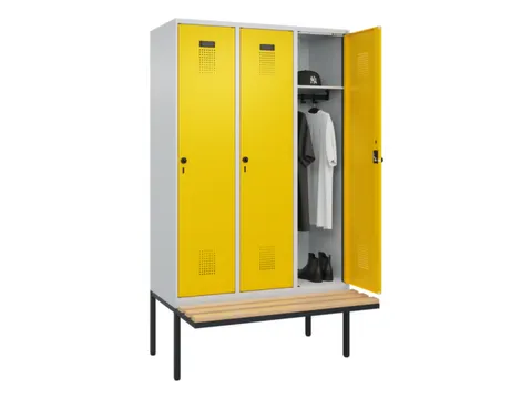 locker met bank,HxBxD 2120x1200x815mm,3vak,vak B 400mm,draaigrendel
