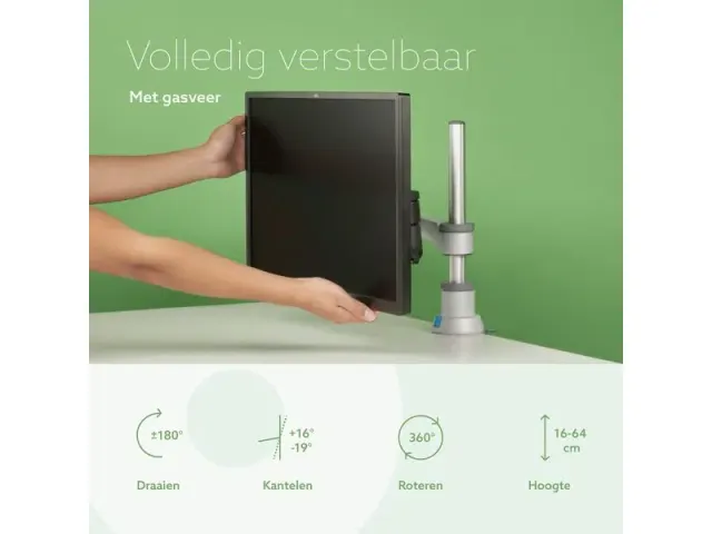 Circulaire Enkele Monitorarm Bureaubevestiging gasveer Zwart Zilver