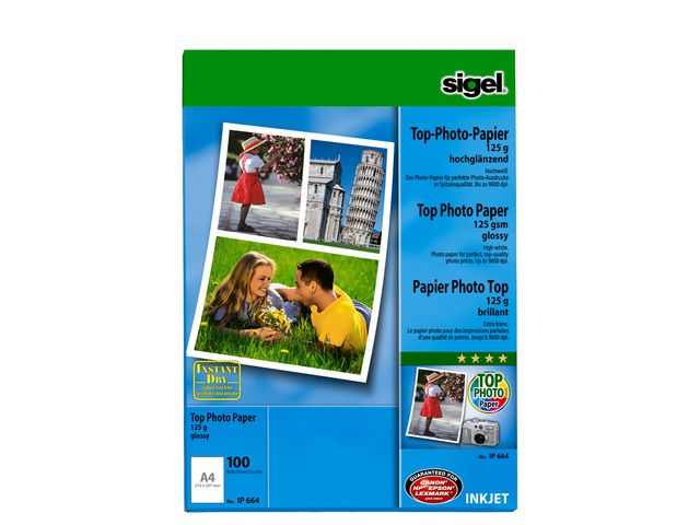 Inkjetfotopapier Sigel A4 Top 125 Gram Hoogwit 100 Vel Hooggla | FotopapierWinkel.nl