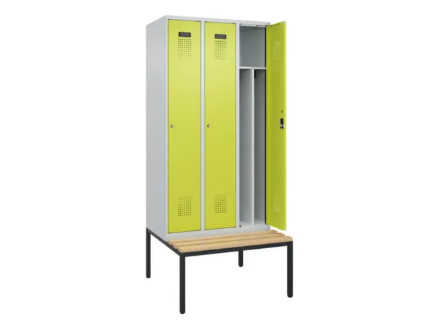 locker met bank,voor scheiding van kleding,HxBxD 2120x900x815mm,3vak