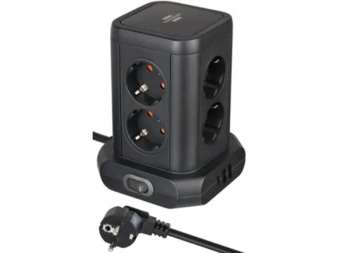 Brennenstuhl Stekkerdoos Toren 8-voudig met 2x USB-A 1x USB-C Zwart