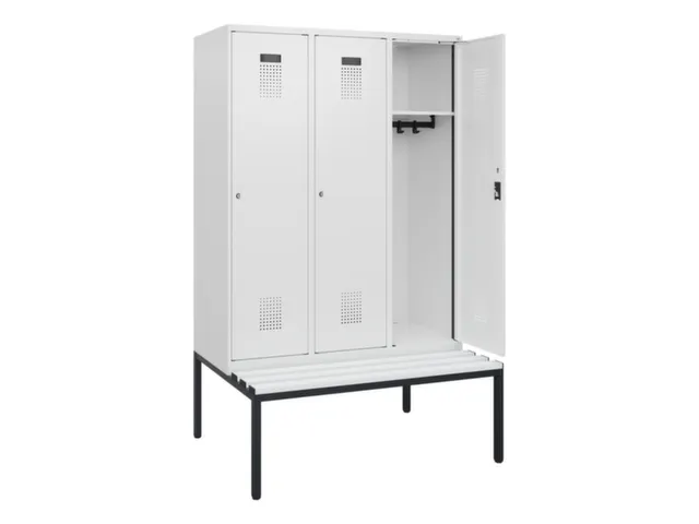 locker met bank,HxBxD 1950x1200x815mm,3vak,vak B 400mm,cilinderslot