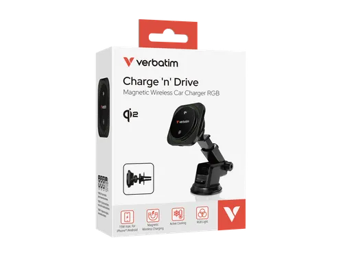 31860 VERBATIM Charge´n´ Drive Qi2 RGB Auto oplader draadloos zwart