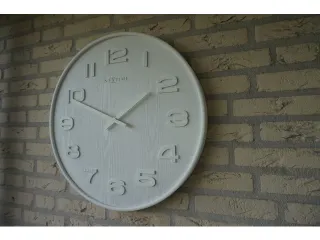 Wandklok Nextime dia. 53 x 3 cm, hout, wit, 'Wood Wood Big' - 2