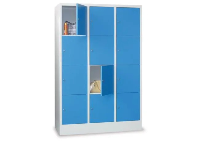 lockerkast,HxBxD 1850x1200x500mm,3x4vakken,RAL7035,front RAL5010